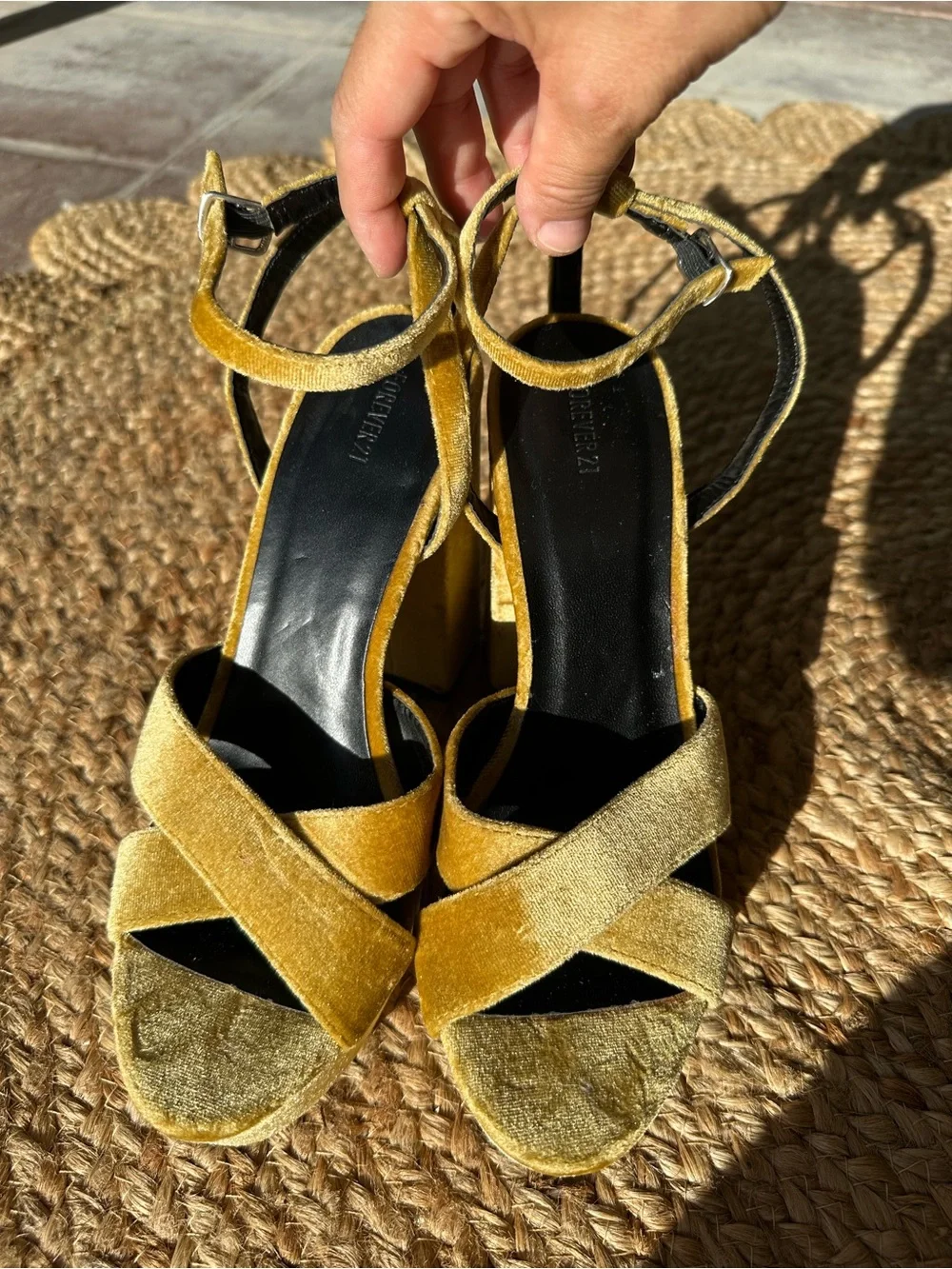 Forever 21 Women's Platform Ankle-Strap Sandals in Mustard Yellow